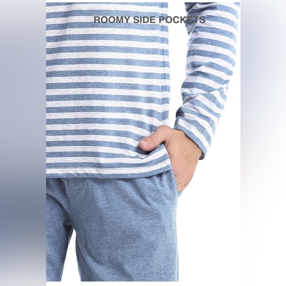 New David Archy Men's Cotton Strip Sleep ware Loungewear Top&Bottom SET - Picture 12 of 16